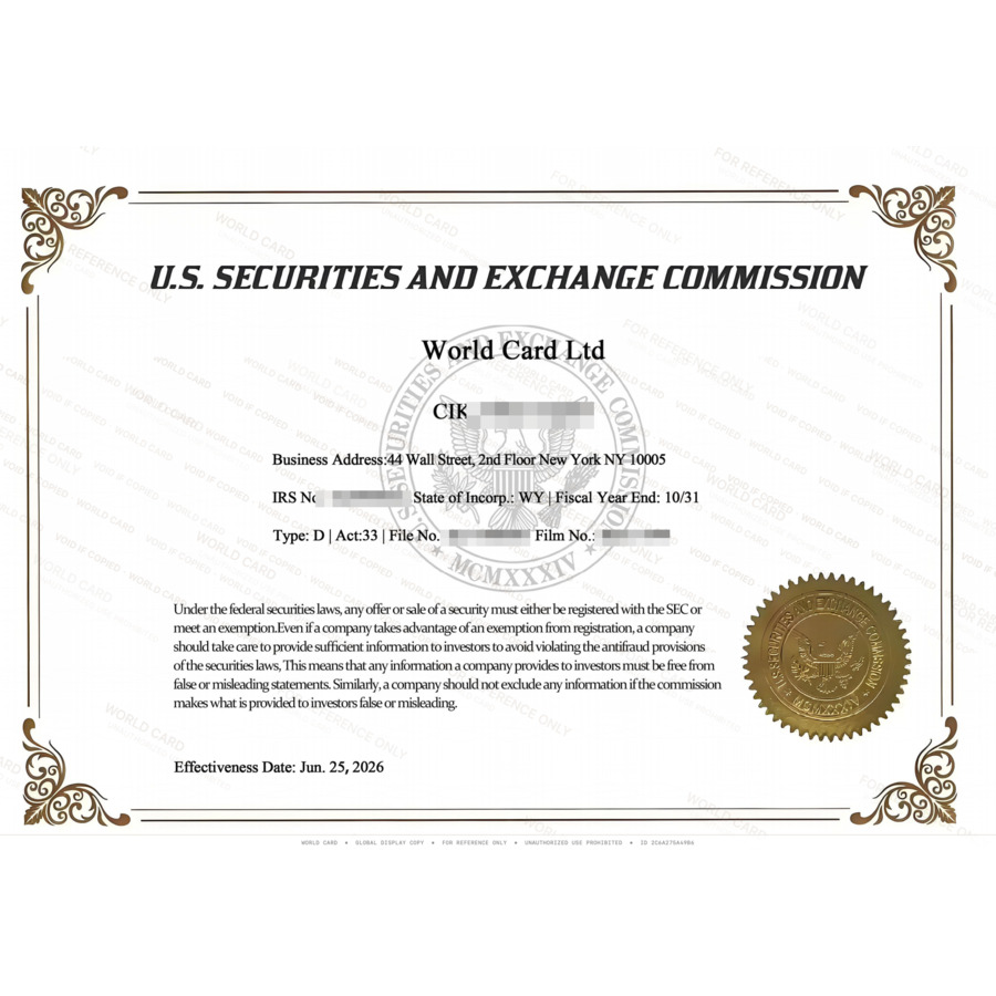 U.S. SEC Filing - World Card Ltd (CIK 0002142196)